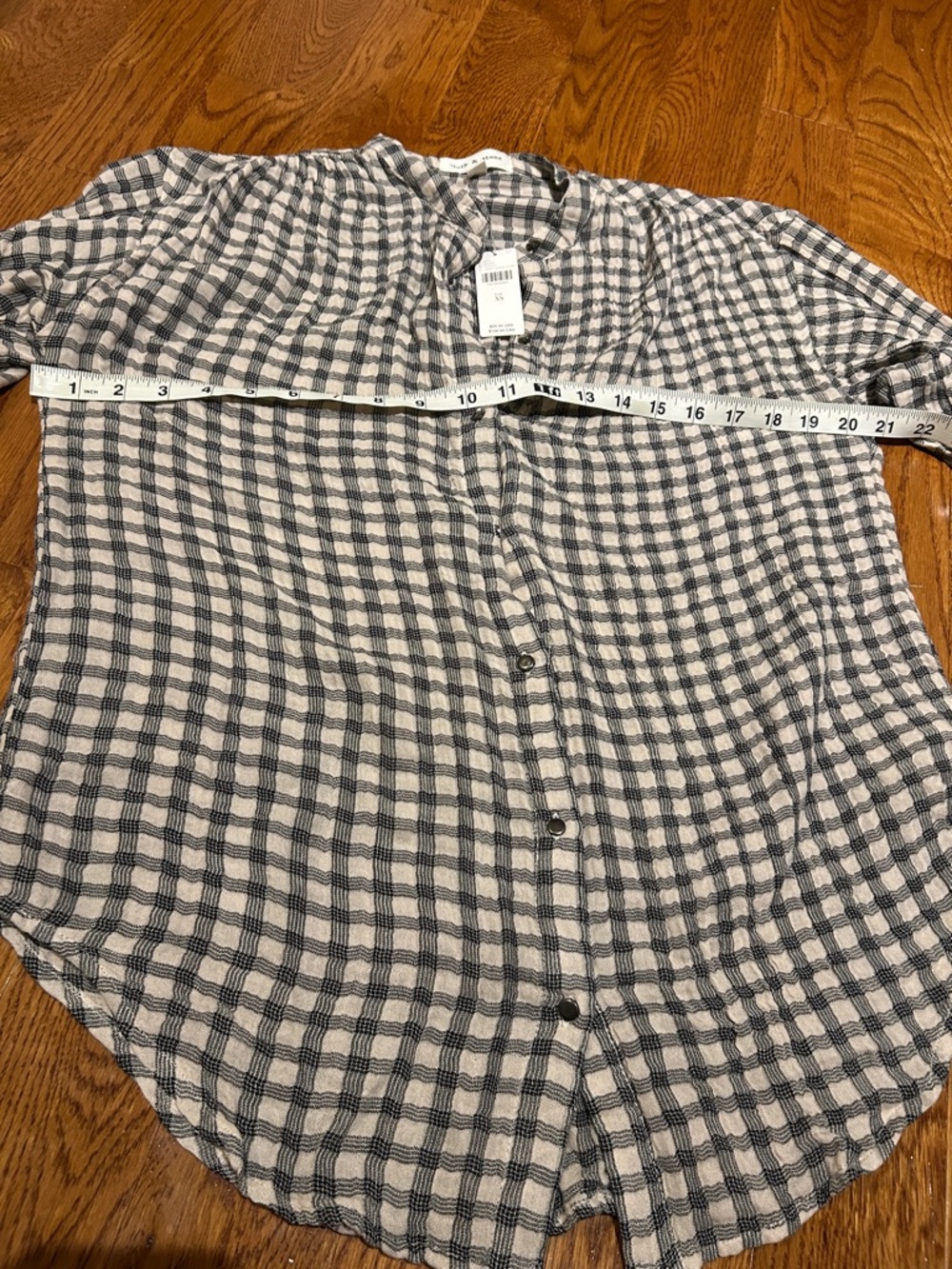 Anthropologie Beige and Black Checked Button-Front Top - Picture 8 of 9
